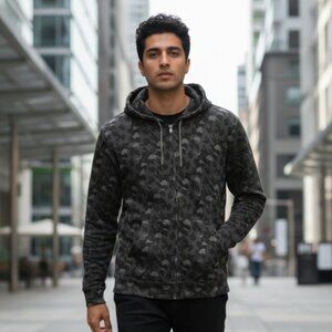 John Varvatos Zip Up Cotton Casual Luxury Relaxed Hoodie Medium